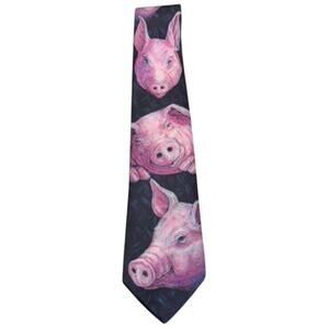 VTG 80s Ralph Marlin USA Made PIGS Neck Tie Artist Signed Blaine Heilman Kitsch